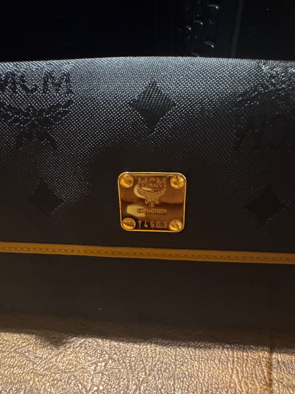 MCM Black Wallet with Gold Plate and Trim